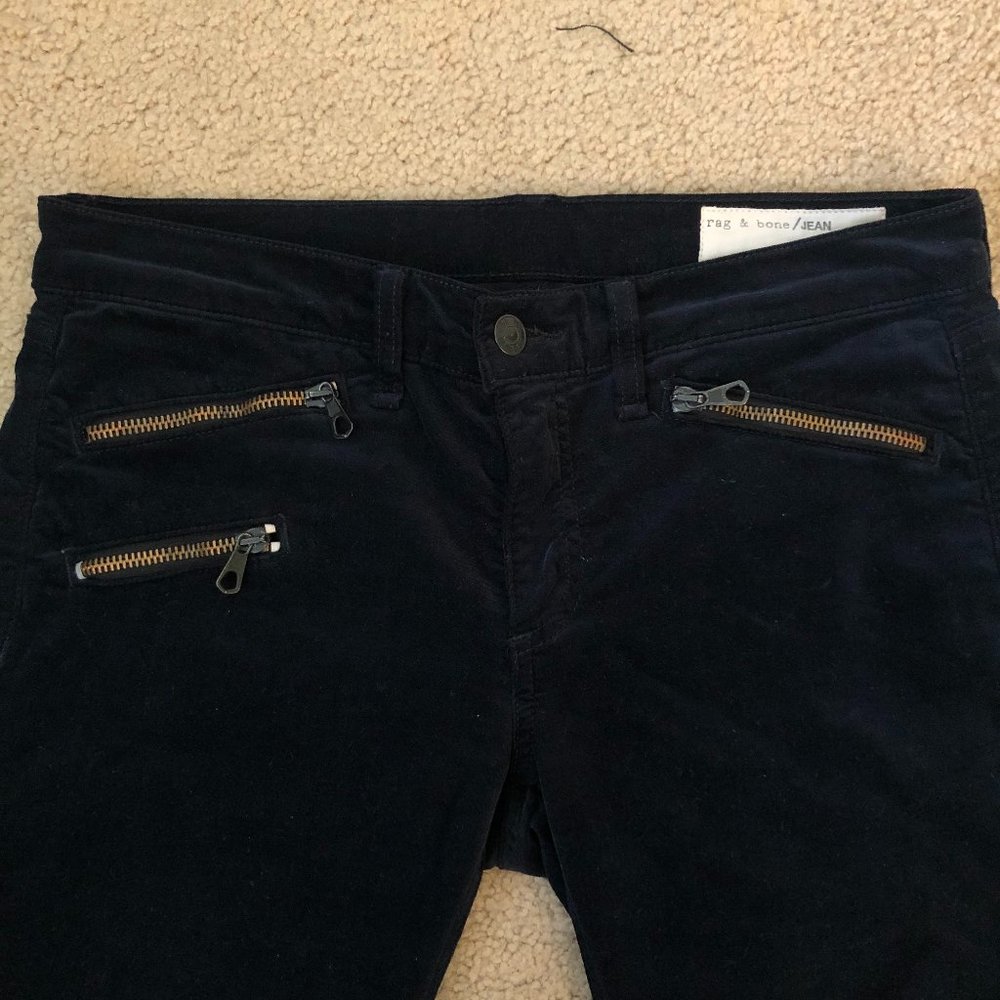 rag & bone Black Skinny Jeans with Gold Zipper Detail